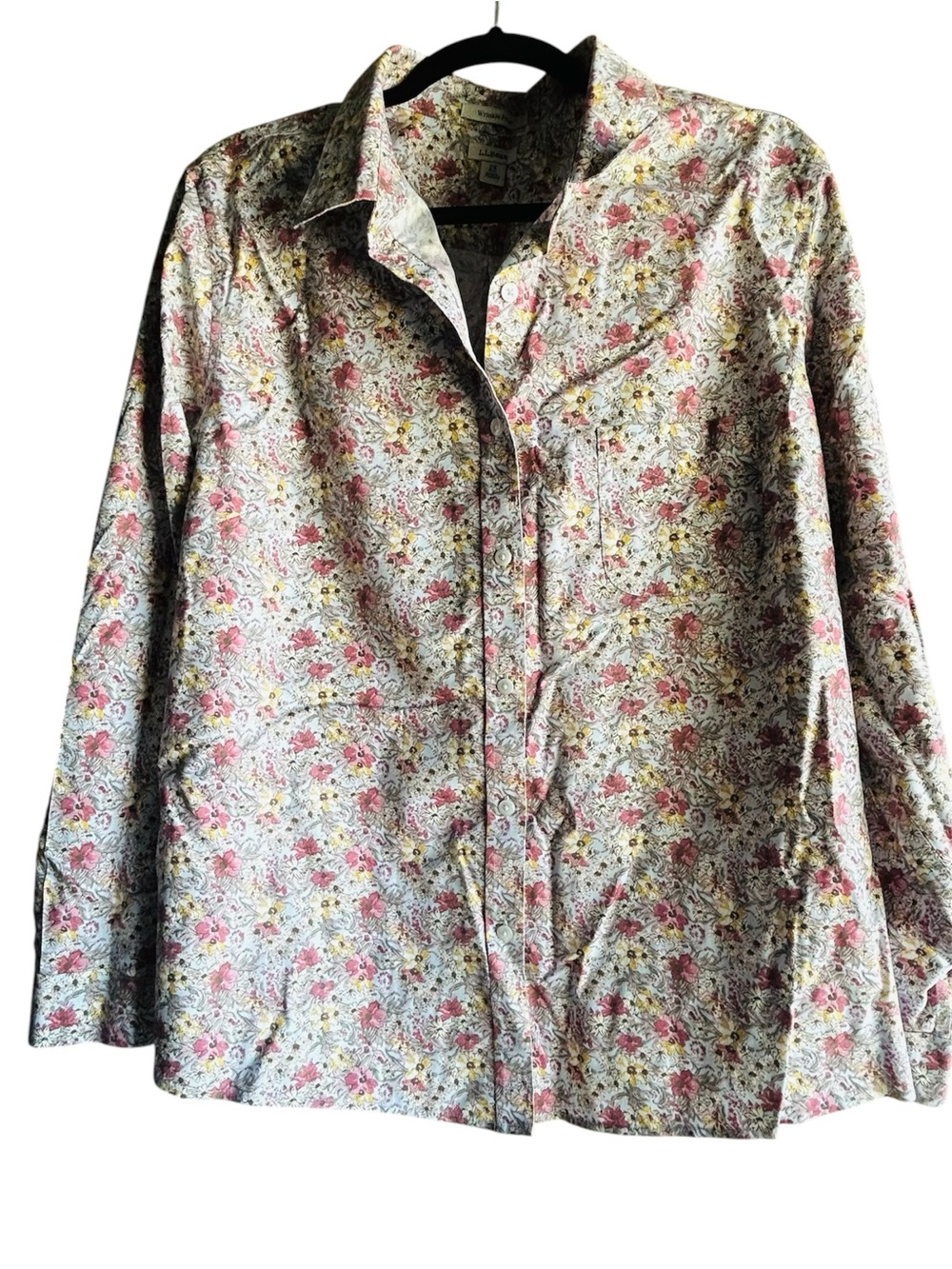 LL Bean Womens 2X Wrinkle Free Button Up Cottagecore Floral Long Sleeve Blouse